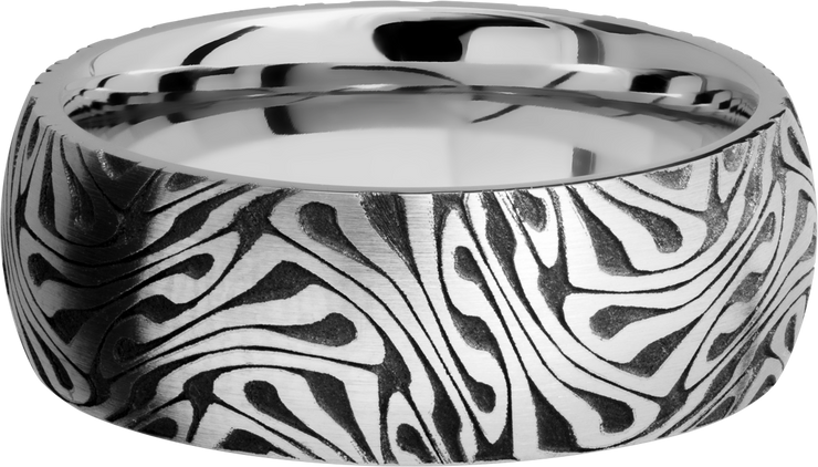 Cobalt chrome 8mm domed band with laser-carved escher pattern