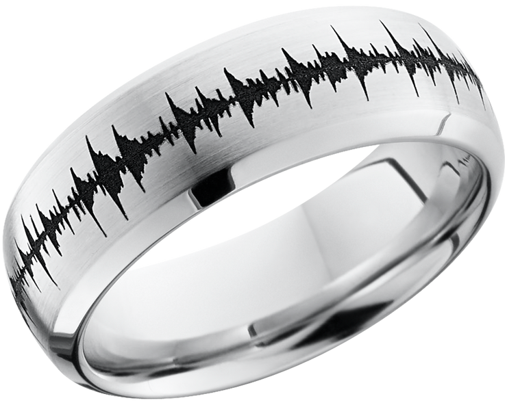 Cobalt chrome 8mm domed band with a laser-carved soundwave