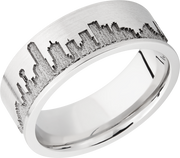 Cobalt chrome 8mm flat band with laser-carved Dallas skyline