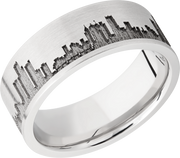 Cobalt chrome 8mm flat band with laser-carved Detroit skyline