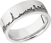 Cobalt chrome 8mm flat band with laser-carved New York skyline