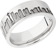 Cobalt chrome 8mm flat band with laser-carved Seattle skyline