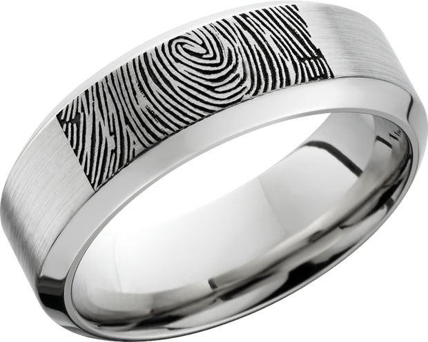 Cobalt chrome 8mm band with a laser-carved fingerprint