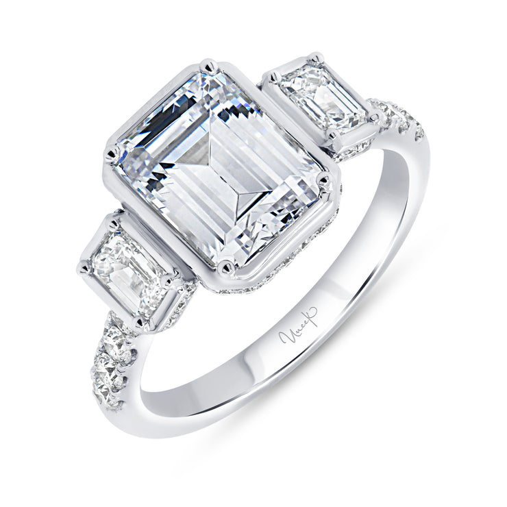 Uneek Alexandria Collection Three-Stone Emerald Cut Engagement Ring