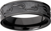 Zirconium 7mm flat band with a laser-carved fishhook pattern