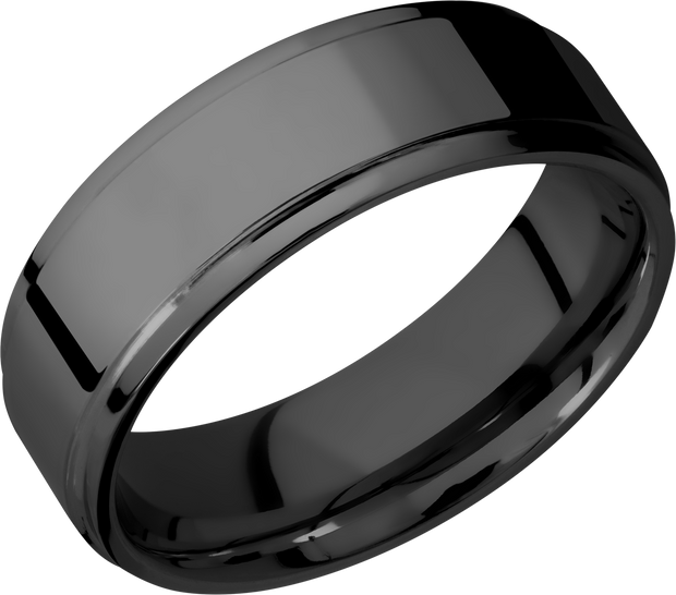 Zirconium 7mm flat band with grooved edges