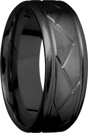 Zirconium 8mm beveled band with a laser-carved flat weave pattern