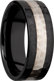 Zirconium 8mm flat band with an inlay of sterling silver